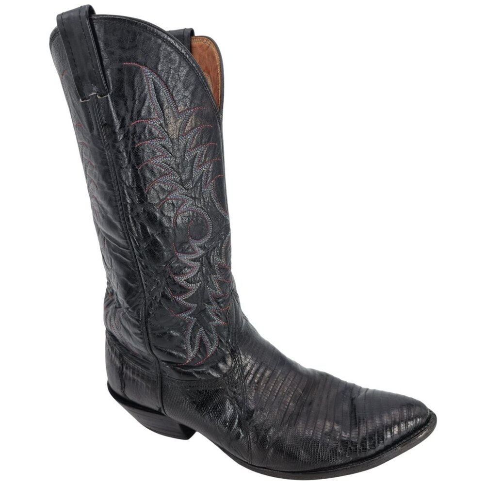 Vintage Nocona Exotic Black Teju Lizard Cowboy Boots Mens 10D Western Reptile